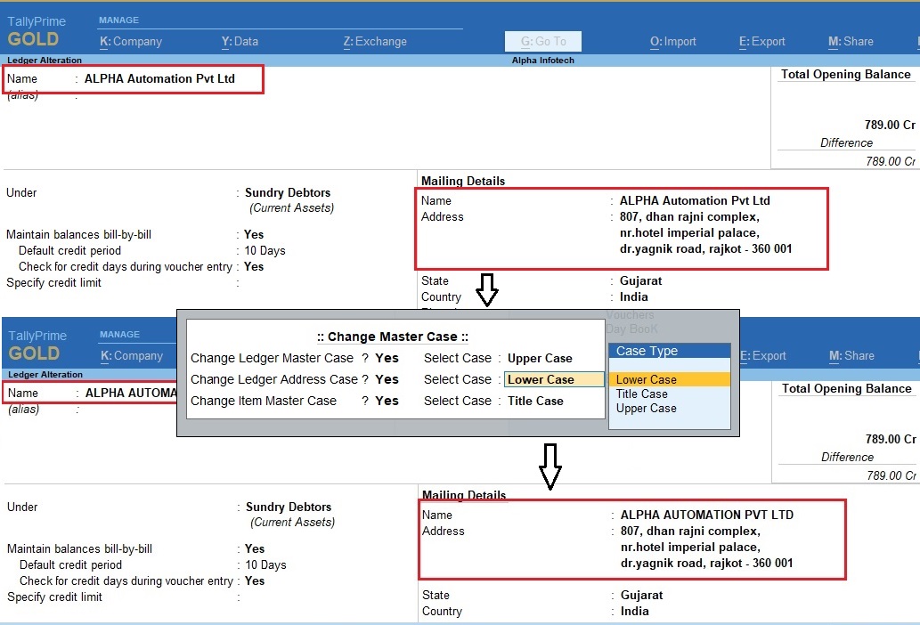Change Master Name & Address Case